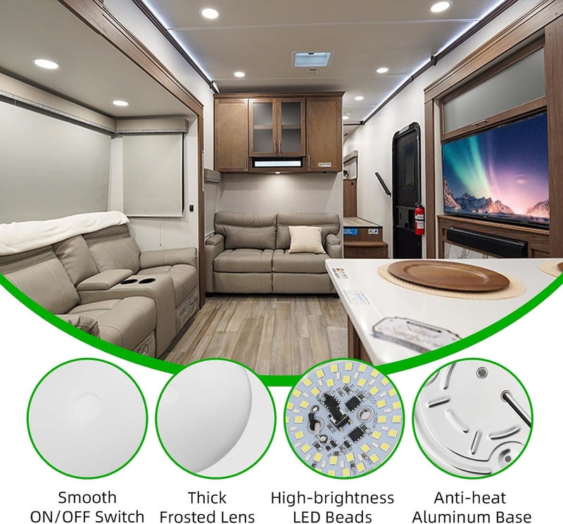 ULITECO RV Ceiling Light 12V, 4.5Inch RV Light Interior, Dimmable Puck Dome Lights for Motorhome Boat Trailer (Cool White 2Pack) - Image 2